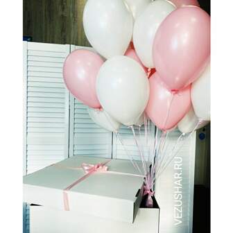 Коробка 15 бело-розовых шаров фото