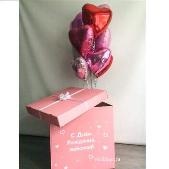 Коробка с шарами "Розовые сердечки" фото