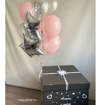 Коробка с шарами black-pink фото